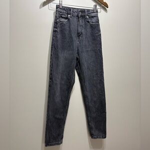 Zara High Rise Waist Straight Leg Fit Denim Jeans Pants Dark Grey